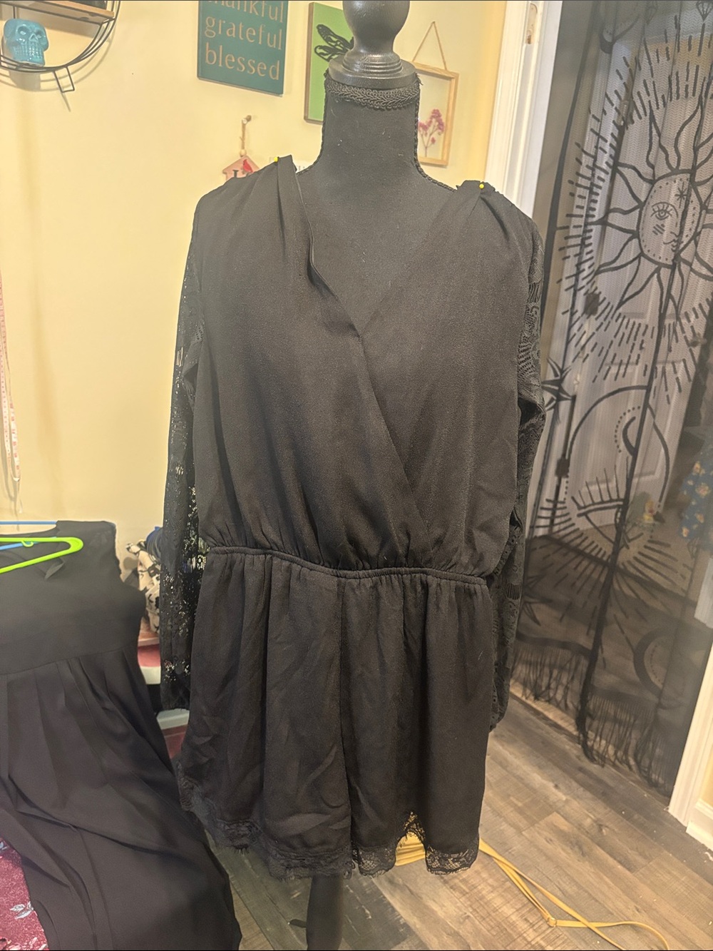 Fire Los Angeles Black Lace-Sleeve Wrap Dress